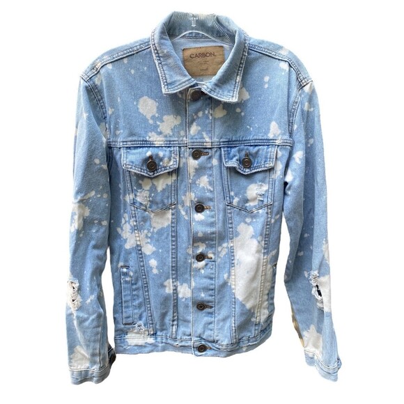 Carbon size Small S unisex denim jean jacket blue bleached distressed - Picture 2 of 11
